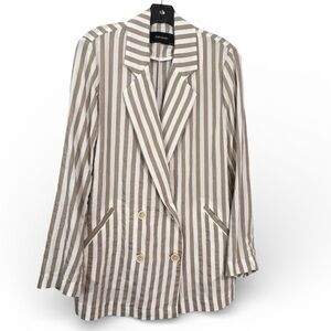 Zara tan and beige striped double breasted blazer. Lightweight material size M
